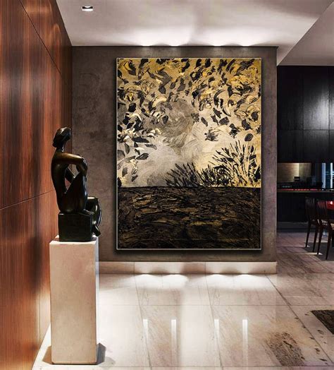 Black Gold Abstract Painting Large Canvas Print Gold Wall Etsy