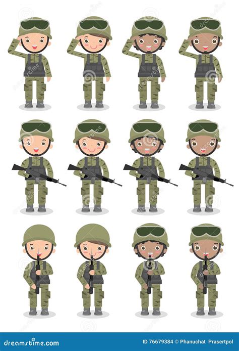 Set Of Cartoon Soldiers Cartoon Vector 86781501