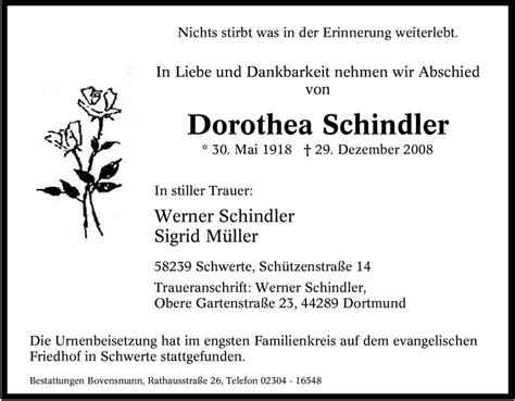 Traueranzeigen Von Dorothea Schindler Trauer In Nrw De