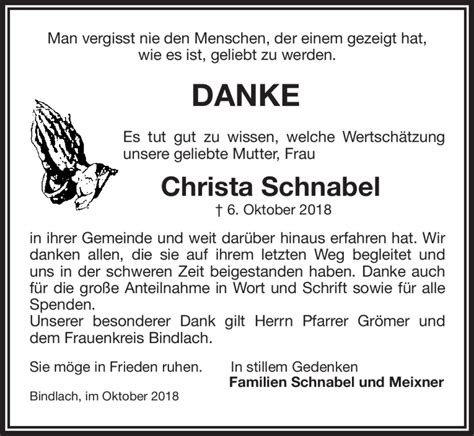 Traueranzeigen Von Christa Schnabel Nordbayerischer Kurier