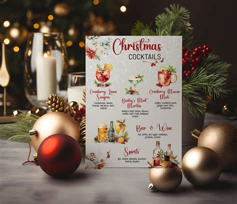 Christmas Cocktail Menu Template Editable Christmas Drink Menu Custom