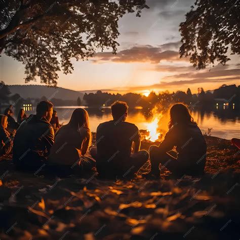 Premium Photo A Group Of People Sitting Around A Fire Pit