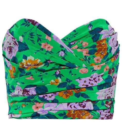 Floral Silk Cropped Bustier In Multicoloured Alessandra Rich