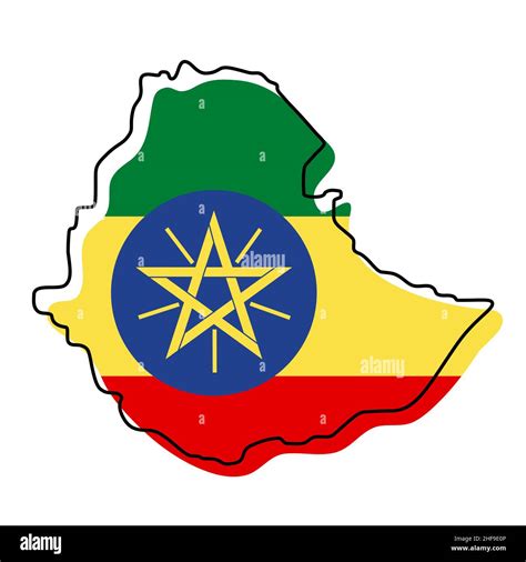 Stylized Outline Map Of Ethiopia With National Flag Icon Flag Color