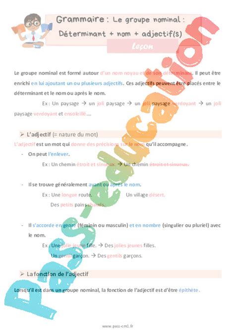 Groupe Nominal D Terminant Nom Adjectif S Le On De Grammaire