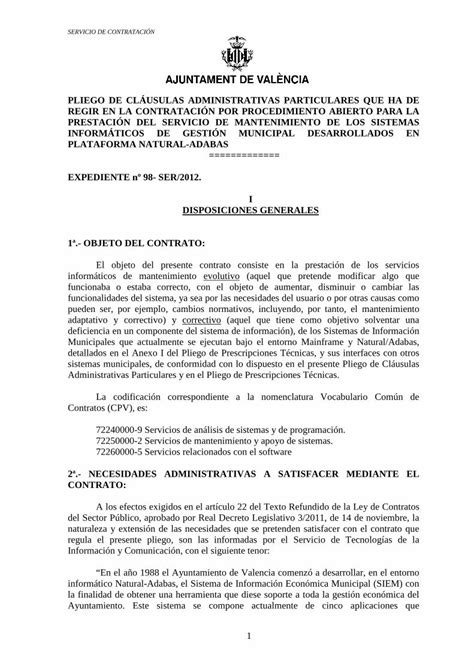 Pdf Pliego Cl Usulas Administrativas Pueden Ser Por Ejemplo