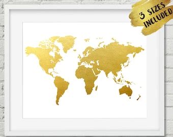 Gold Foil World Map - Etsy