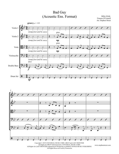 Bad Guy Arr Stephen Street By Billie Eilish Sheet Music For