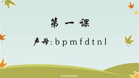 拼音 第一课 声母 Pinyin Lesson 1 Initials b p m f d t n l 每日中文 Daily