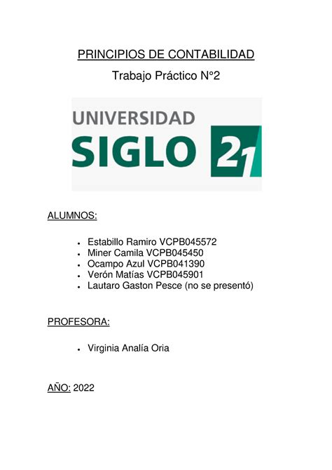 Principios DE Contabilidad Trabajo Práctico N 2 1 PRINCIPIOS DE