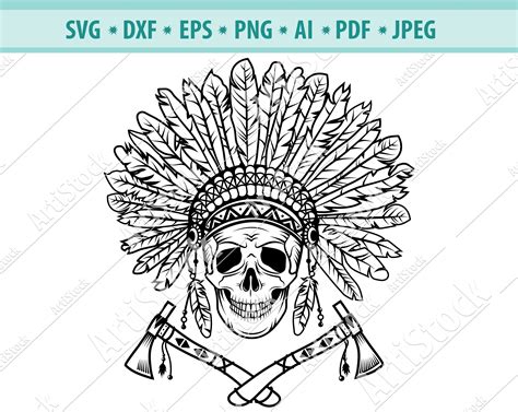 Indian Skull Svg Head Dress Svg Indian Svg Skull Etsy