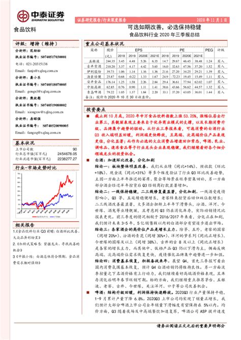 食品饮料行业2020年三季报总结：可选如期改善，必选保持稳健