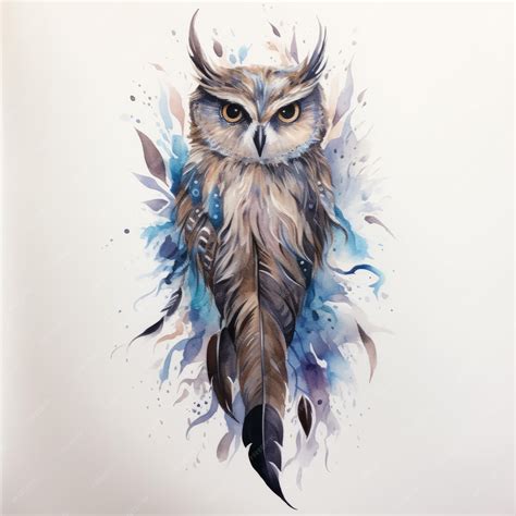 Premium Ai Image Owl Watercolor Illustration Fantasy Bird Print For