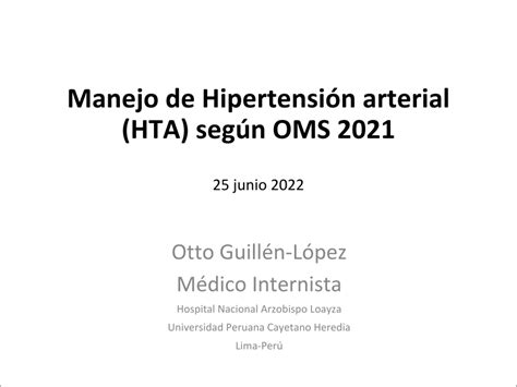 Pdf Manejo De Hipertensión Arterial Hta Según Oms 2021