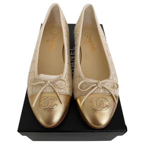 Chanel ballet flats Multiple colors Beige Leather Tweed ref.299689 ...