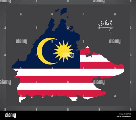 Sabah Malaysia Map With Malaysian National Flag Illustration Stock