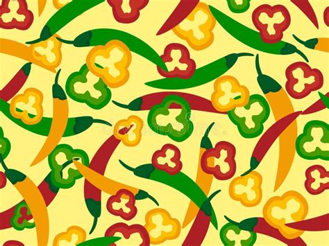 Pepper Seamless Pattern Multi Colored Chili Peppers In Circles And