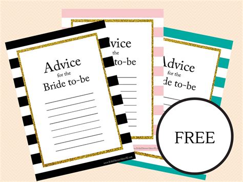 Free Printable Advice For The Bride To Be Cards