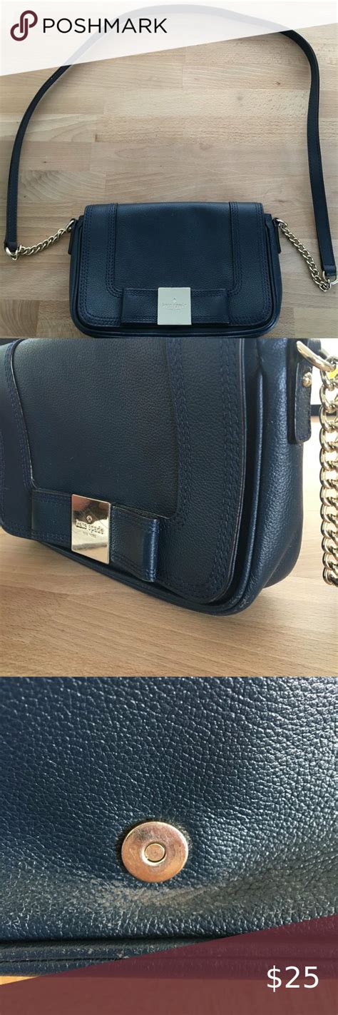 Kate Spade Navy Crossbody With Bow And Gold Chain Inches X