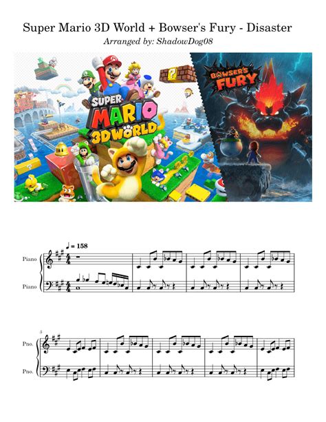 Disaster Super Mario 3d World Bowser S Fury Piano Arrangement Sheet Music For Piano Piano