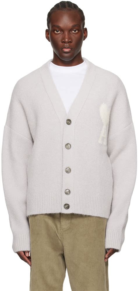 Gray Ami de Cœur Cardigan by AMI Paris on Sale