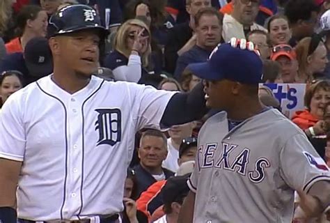 Miguel Cabrera touches Adrian Beltre's head, gets punched in nuts in ...