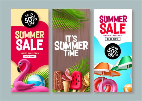 Summer Sale Vector Poster Design Summer Promotion Flyer Set For