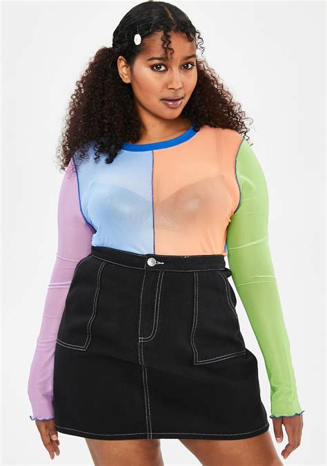 Plus Size Delias Dolls Kill Colorblock Mesh Top Rainbow Dolls Kill