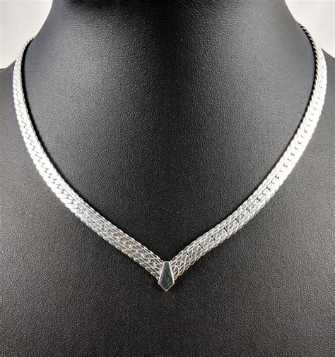 Silver Tone Herringbone Chain Necklace Signet Napier Napier Dream