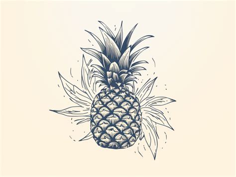 Pineapple Illustration Retro Hand Drawn Illustration Line Art