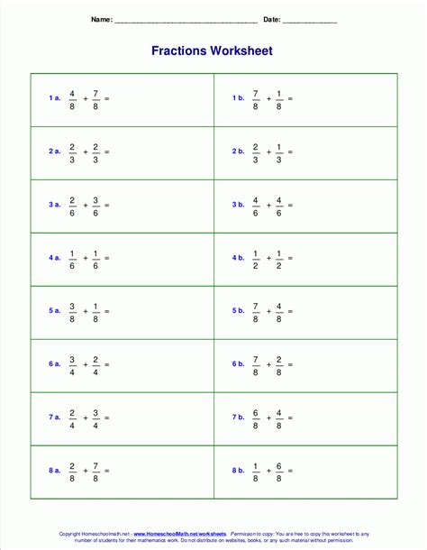 7th Grade Fractions Worksheets — Db