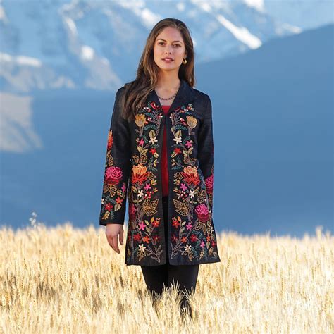 Embroidered Silk Jacket Himalayan Meadow Silk Jacket Women Embroidered Silk