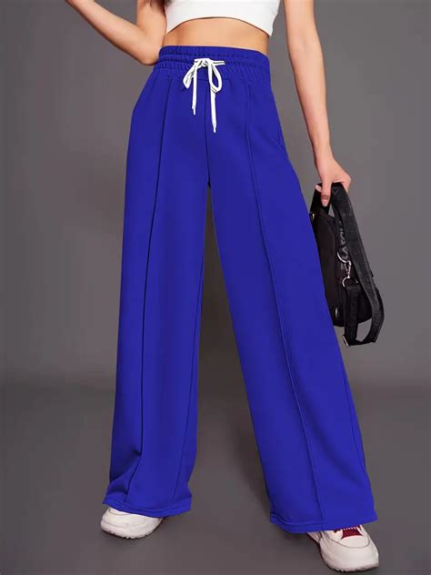 Solid Drawstring Pants Casual High Waist Wide Leg Pants Temu