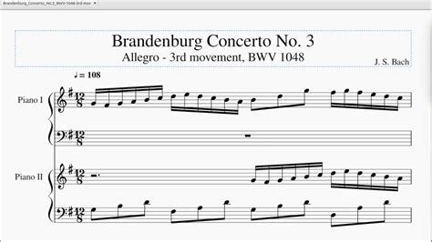 Bach Brandenburg Concerto No Bwv Rd Mvt Pianos Sheet