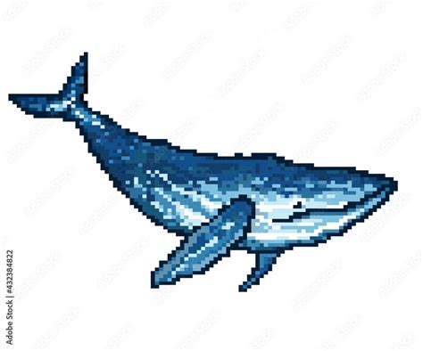 Bit Blue Whale In Pixel Art Vector Illustration Stock Vector Adobe