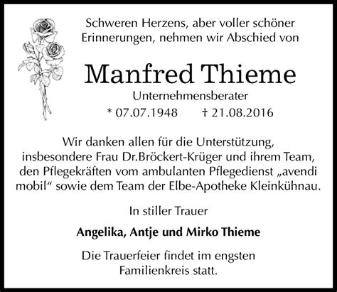 Traueranzeigen Von Manfred Thieme Abschied Nehmen De