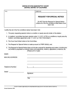 Fillable Online Cacb Uscourts Request For Special Notice Pdf Cacb