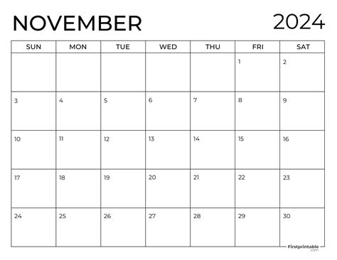 Free Printable Fillable November Calendar In November