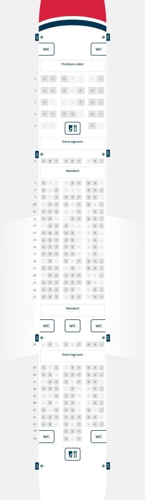 Boeing 787 Seating Plan With Seat Numbers In Red White And Blue