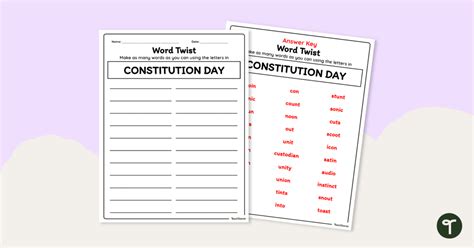 Constitution Day Word Scramble Worksheet Teach Starter