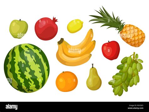 Fruits. Banana, watermelon, apple, pear, grape Stock Vector Image & Art ...