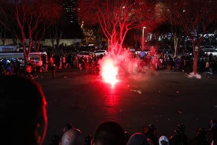 Police Gathered Front Marseille Supporters Who Editorial Stock Photo