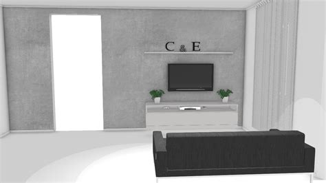 Sala Estilo Cimento De Camila Planta 3D Mooble