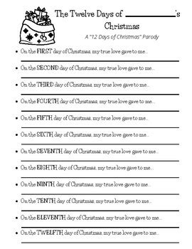 Twelve Days of Christmas Parody Template by The Music Whiz | TPT