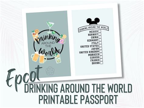 Drinking Around The World Passport Printable PDF Page Epcot Etsy