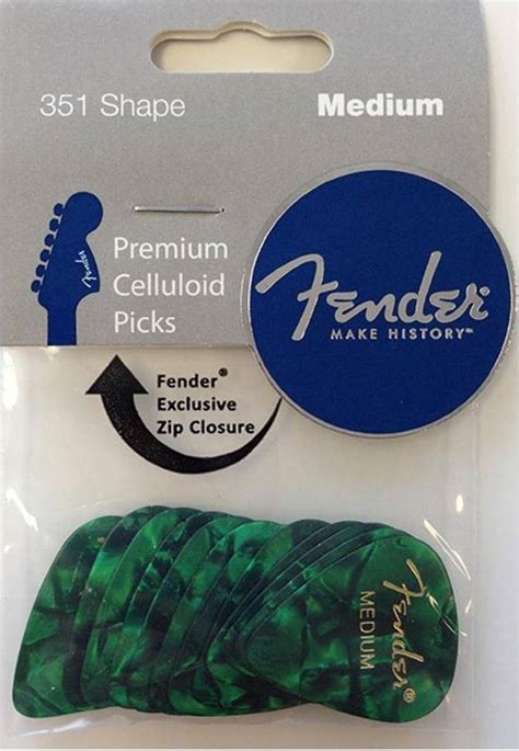 Fender Shape Medium Classic Celluloid Picks Pack Green Moto