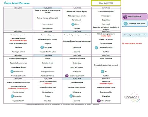 Janvier Menus Des Restaurants Scolaires Maternelle Et Primaire