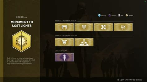 Destiny Monument To Lost Lights Exotics Kiosk Costs
