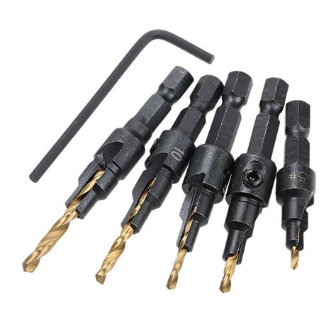 5 ชน Industrial Countersink Drill BIT SET Tri FLAT Shank Quick Change