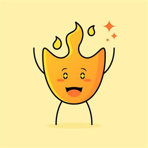 Premium Vector Cute Fire Cartoon With Happy Expression Two Hands Up